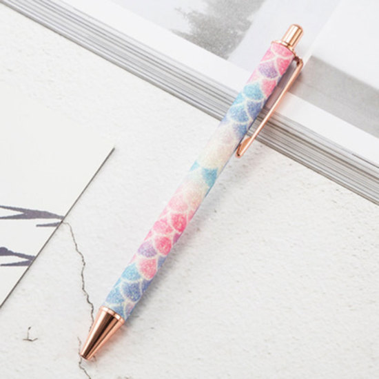 Picture of Pink blue flower color metal press creative gift ball pen bullet bullet type 1.0 pen head