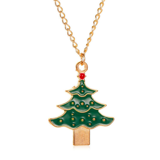 Picture of Necklace Gold Plated Red & Green Christmas Tree Enamel 50cm(19 5/8") long, 1 Piece