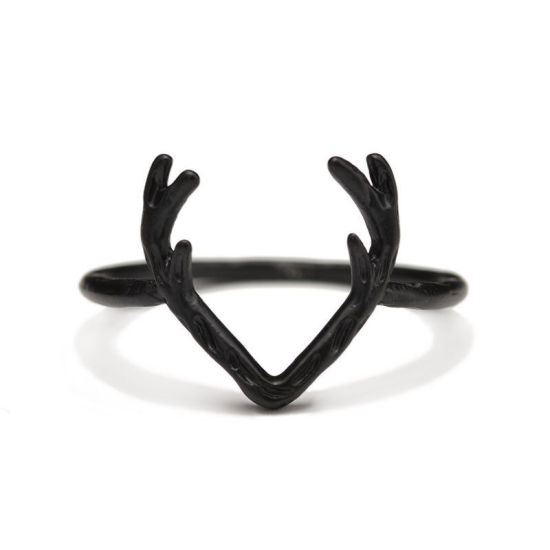 Picture of Brass Christmas Unadjustable Rings Black Antler 18.1mm(US Size 8), 1 Piece                                                                                                                                                                                    
