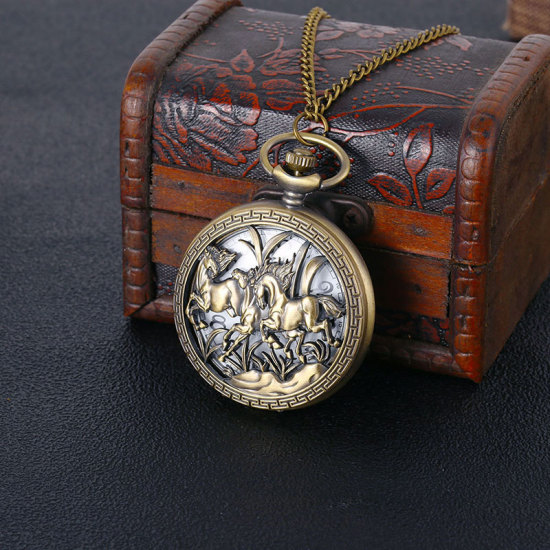 Picture of Pocket Watches Round Bronzed Horse Pattern Battery Included 47cm long, 1 Piece
