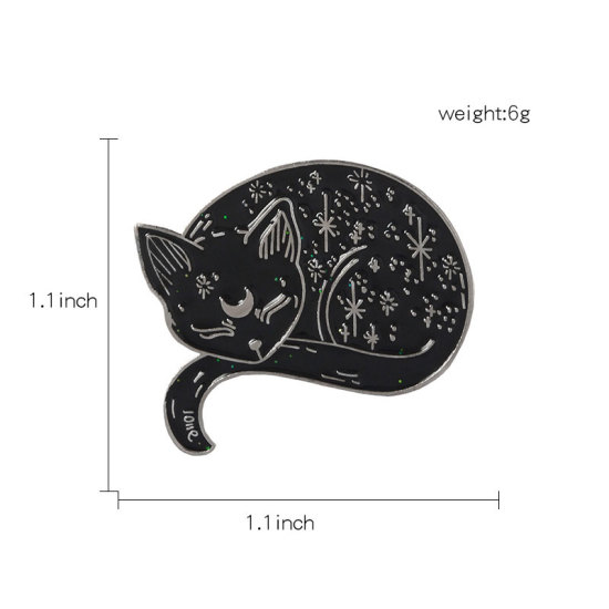 Immagine di Spilla Gatto Argento Smalto 28mm x 28mm, 1 Pz