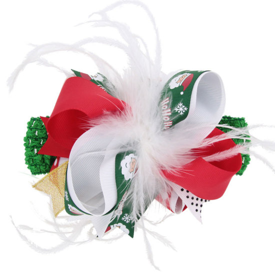Image de Multicolore - pince à cheveux avec nœud en plumes pour enfants de Noël à deux fins