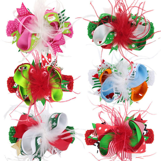Image de Multicolore - pince à cheveux avec nœud en plumes pour enfants de Noël à deux fins