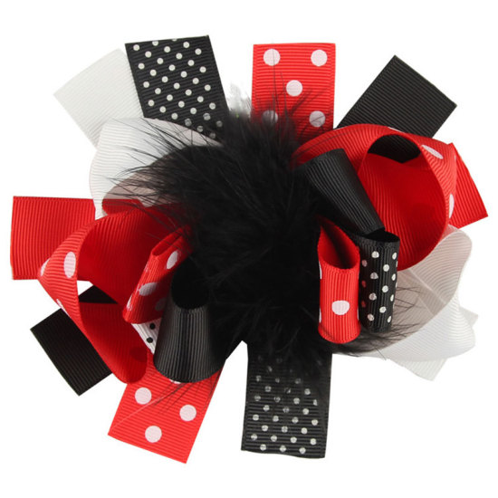 Picture of Black & Red - Children's feather hair clips bow baby hair accessories