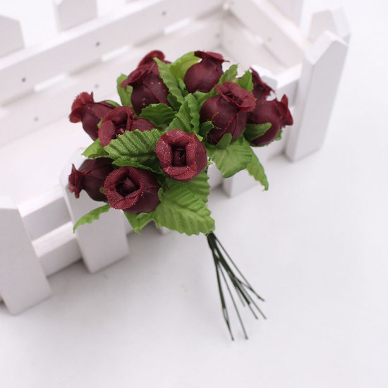 Image de Vin 12 Pcs / lot Soie Fleurs Artificielles Mini Rose Bouquet De Mariage Décoration de La Maison Artisanat Carte Cadeau DIY Guirlande Accessoires
