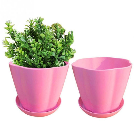 Image de Blanc - Style26 Pots de fleurs en résine colorée Planteurs ronds Plateaux de pots Pots en plastique Petits pots créatifs pour plantes succulentes Décor de jardin
