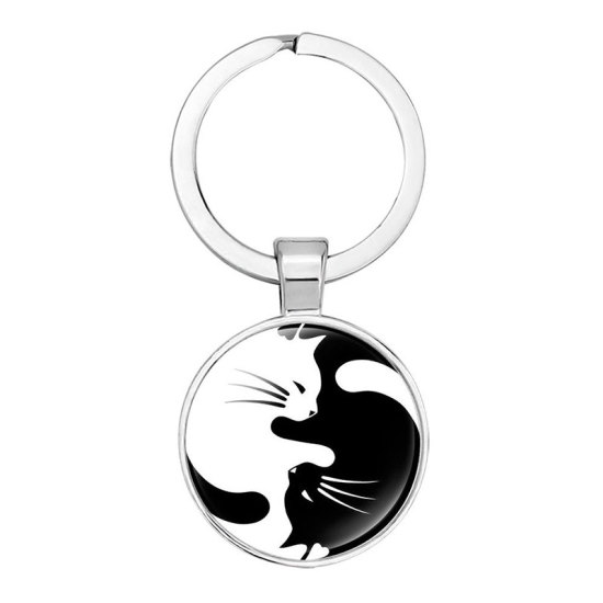 Image de Argent- Pendentif porte-clés pendentif joyau du temps personnalisé avec des empreintes Taiji yin et yang