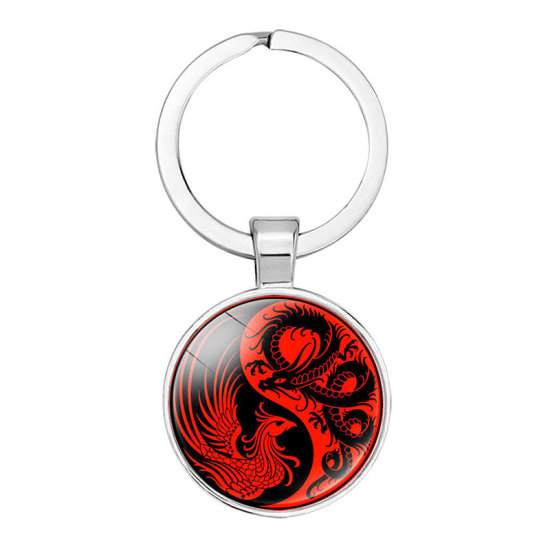 Image de Argent- Pendentif porte-clés pendentif joyau du temps personnalisé avec des empreintes Taiji yin et yang