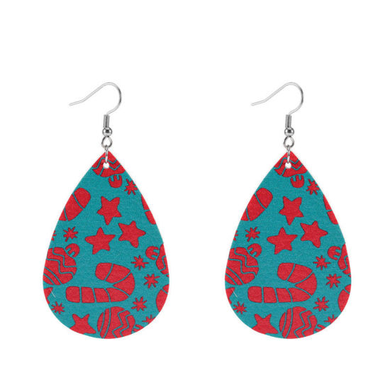 Picture of Christmas Earrings Green Drop 7.5cm x 4cm, 1 Pair