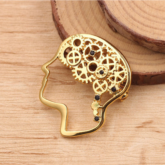 Imagen de Pin Broches Cerebro Chapado en Oro 3.3cm x 2.9cm, 1 Unidad