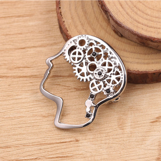 Imagen de Pin Broches Cerebro Tono de Plata 3.3cm x 2.9cm, 1 Unidad