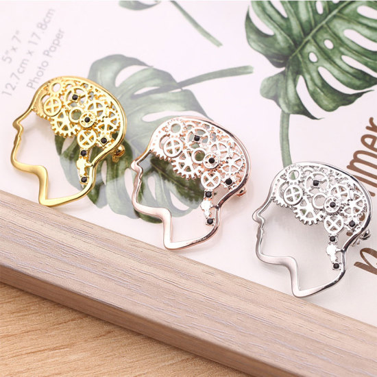 Imagen de Pin Broches Cerebro Oro Rosa 3.3cm x 2.9cm, 1 Unidad