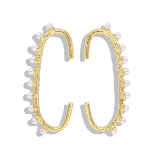 Bild von Ohrring Vergoldet Weiß C-Form Imitat Perle 9.4cm x 0.4cm, 1 Paar