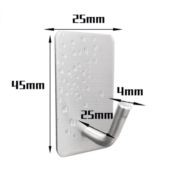 Picture of Silver Tone - Style1 Self Adhesive 304 stainless steel wall hooks Heavy Duty Clothes hangers Square Rustproof Towel Hooks for the bathroom kitchen room decoration