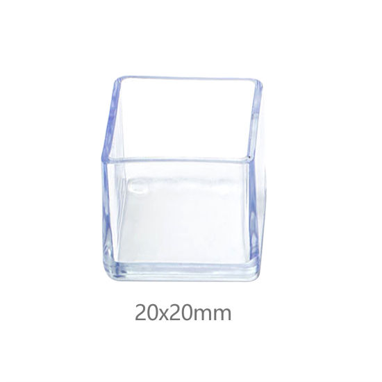 Bild von Transparent - Quadratische rutschfeste verschleißfeste transparent verdickte Tisch und Stuhl Fußabdeckung PVC Protektor 23x23x25mm, 4 PCs