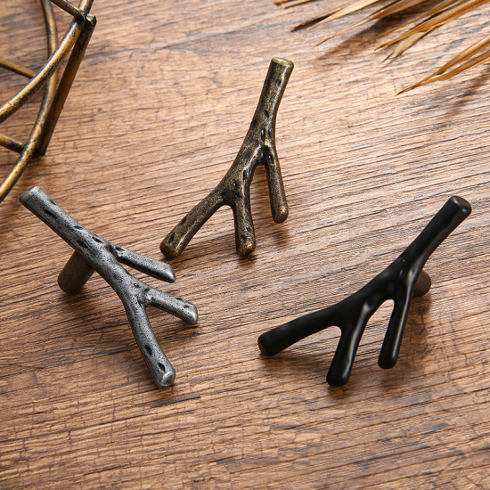 Immagine di Argento antico - Style1 Maniglie per porte maniglia in lega di zinco per porte interne Singolo foro Ramo di un albero Mobili Tira Armadio Cassetto Maniglia della porta Ferramenta per la casa
