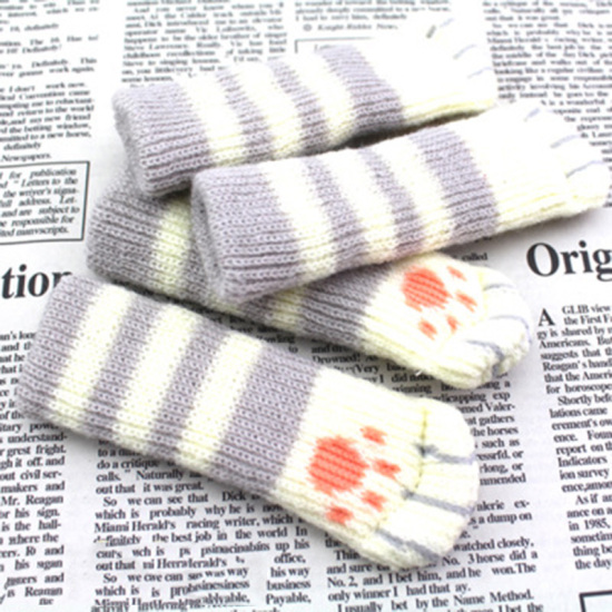Picture of Gray - Style2 4Pcs/set Chair foot cover Knitted Cat table Leg Socks Furniture Feet Sleeve Floor Non-Slip Protector