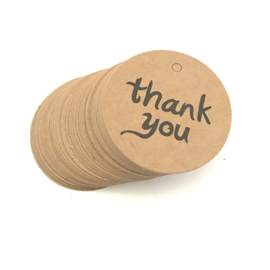 Picture of Paper Hanging Tags Round Brown " THANK YOU " 4.2cm x 4.2cm, 1 Set (Approx 100 PCs/Set)