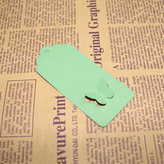 Bild von Papier Hängende Tags Rechteck Grün SchmetterlingMuster 9cm x 4cm, 1 Set (ca. 100PCs/Set)