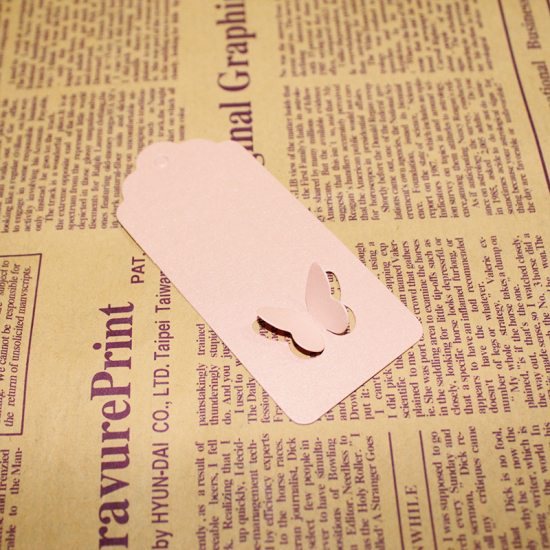 Bild von Papier Hängende Tags Rechteck Hellrosa SchmetterlingMuster 9cm x 4cm, 1 Set (ca. 100PCs/Set)