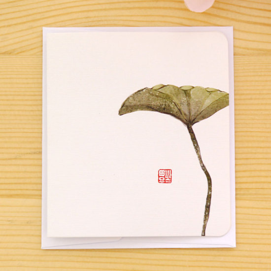 Picture of White - Lotus leaf creative classical Chinese style greeting card White minimalist message diy folding birthday Christmas New Year's greeting card