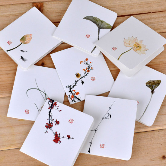 Image de Blanc -  Carte de voeux style chinois classique créatif fleur de lotus  Message minimaliste blanc bricolage pliant anniversaire carte de voeux de Noël Nouvel An