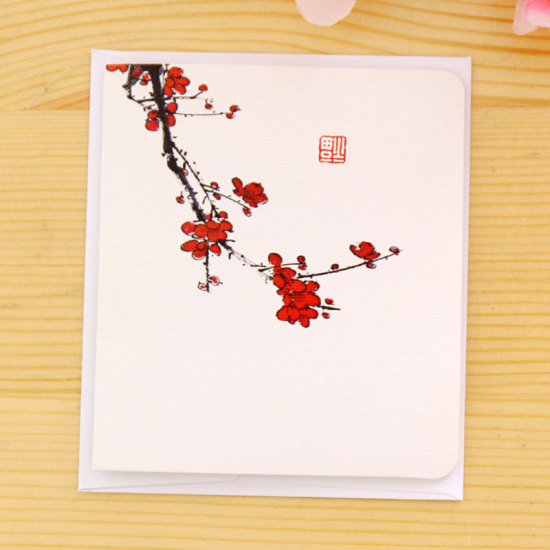 Image de Blanc - fleur du prunier créatif carte de voeux style classique chinois Message minimaliste blanc bricolage pliage anniversaire carte de voeux de Noël Nouvel An