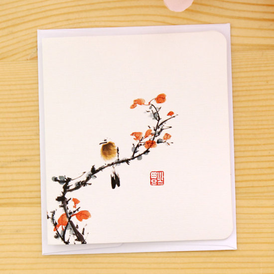 Image de Blanc - Carte de voeux style classique chinois créatif de fleurs et d'oiseaux Blanc message minimaliste bricolage pliant anniversaire Carte de voeux de Noël Nouvel An