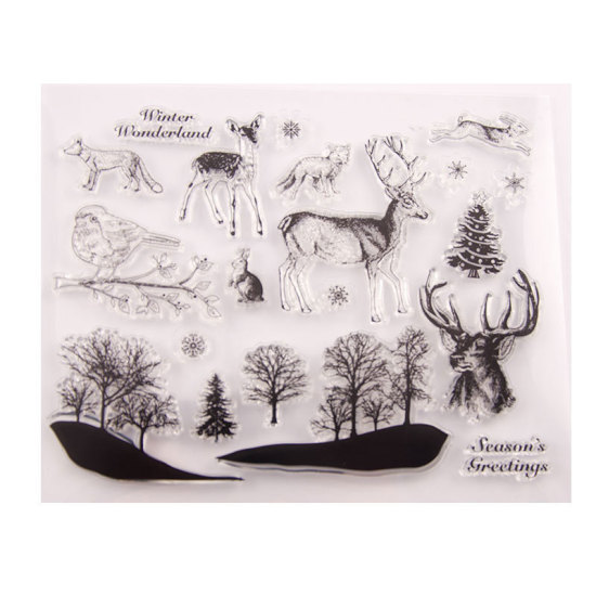 ブラック-DIY透明なクリアゴムスタンプ印鑑ペーパークラフトスクラップブッキング紙カードT1190森林動物 の画像