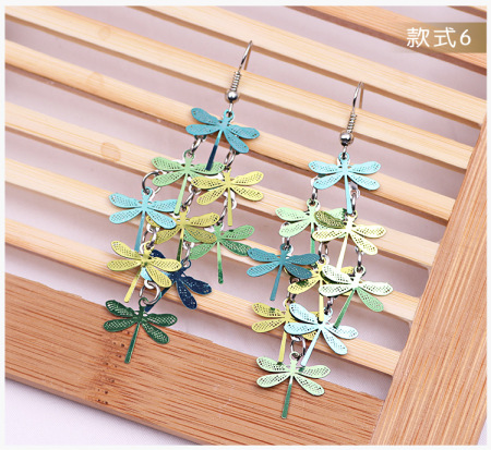 Picture of Brass Earrings Multicolor Dragonfly Animal 60mm x 28mm, 1 Pair