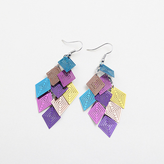 Picture of Brass Earrings Multicolor Rhombus 89mm x 30mm, 1 Pair                                                                                                                                                                                                         