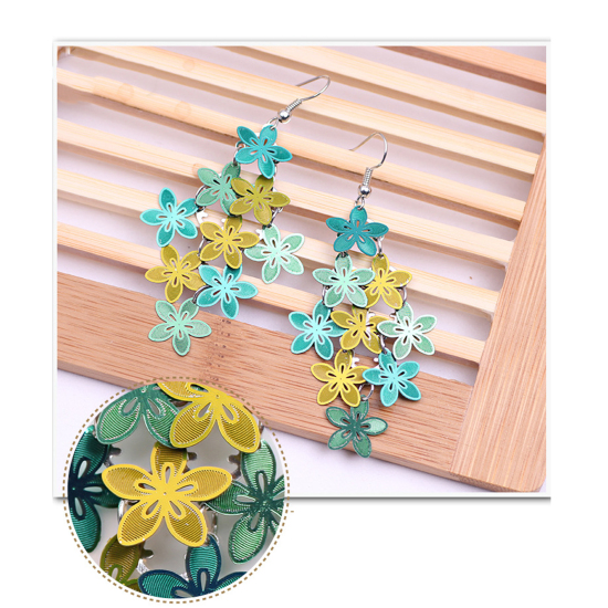 Picture of Brass Earrings Multicolor Flower 65mm x 28mm, 1 Pair                                                                                                                                                                                                          
