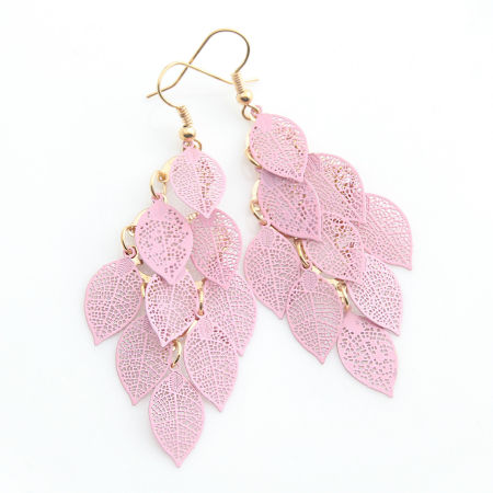 Image de Boucles d'Oreilles en Laiton Rose Clair Feuille 80mm , 1 Paire