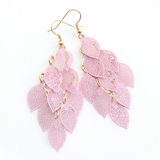 Picture of Brass Earrings Light Pink Leaf 80mm, 1 Pair                                                                                                                                                                                                                   