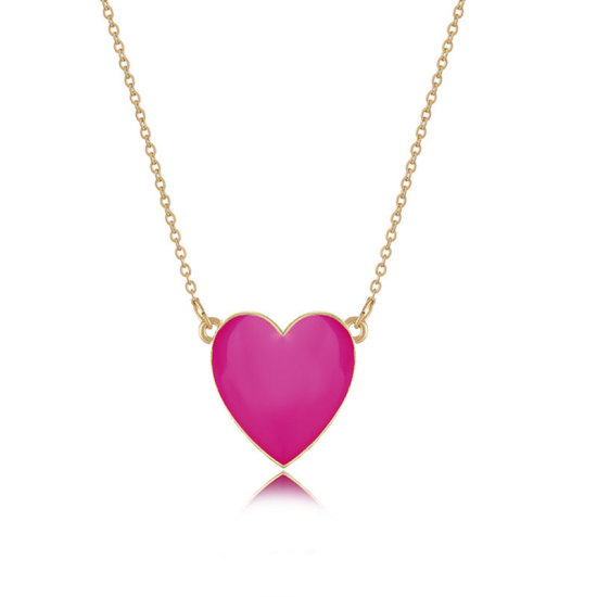 Picture of Necklace Gold Plated Fuchsia Heart Enamel 1 Piece