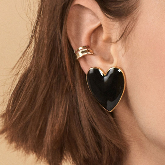 Picture of Ear Post Stud Earrings Black Heart Enamel 20mm x 19mm, 1 Pair