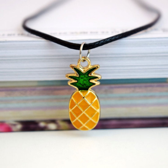 Picture of Choker Necklace Gold Plated Green & Yellow Pineapple/ Ananas Fruit Enamel 1 Piece