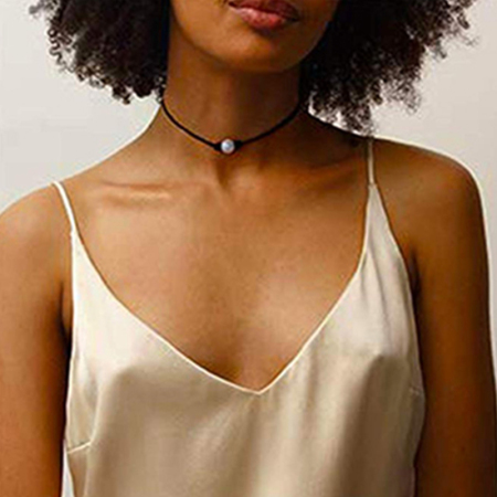 Picture of Choker Necklace Black & White Round Imitation Pearl 43cm(16 7/8