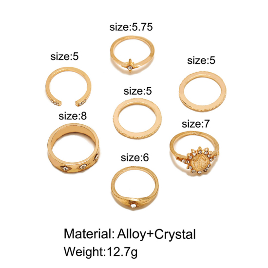 Bild von Knuckle Finger Ring Vergoldet Hexagramm Davidstern Heilige Maria Mutter Gottes Transparent Strass 18.1mm（US Größe:8) - 15.7mm (US Größe: 5), 1 Set ( 7 Stück/Set)