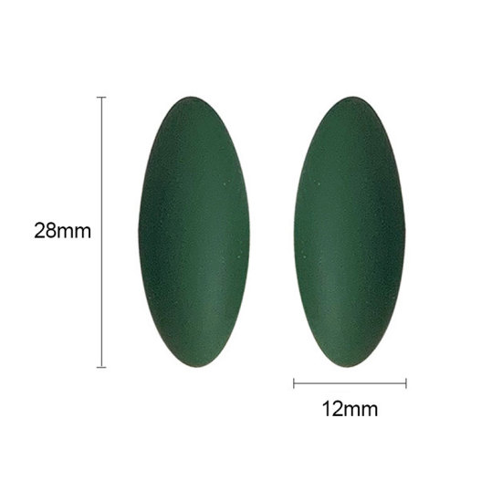 Picture of Ear Post Stud Earrings Green Oval Frosted 28mm x 12mm, 1 Pair