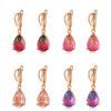 Picture of October Birthstone - Copper Ear Clips Earrings KC Gold Plated Drop Red Cubic Zirconia 30mm x 14mm, 1 Pair