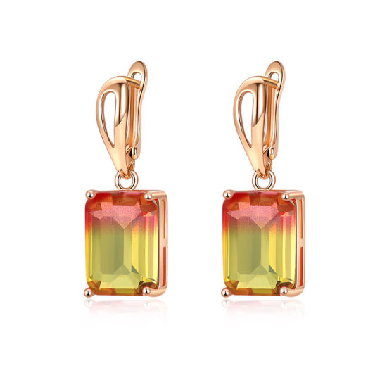 Picture of October Birthstone - Copper Ear Clips Earrings KC Gold Plated Rectangle Yellow Cubic Zirconia 30mm x 10mm, 1 Pair