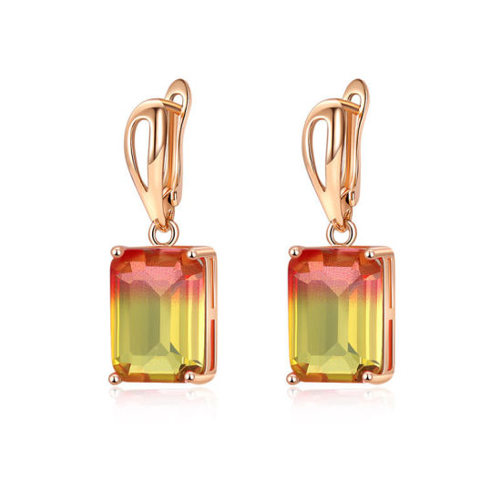 Image de Pierre de Naisssance octobre - Boucles d'Oreilles à Clip en Cuivre Plaqué Or KC Rectangle à Zirconia Cubique Pourpre 30mm x 10mm, 1 Paire