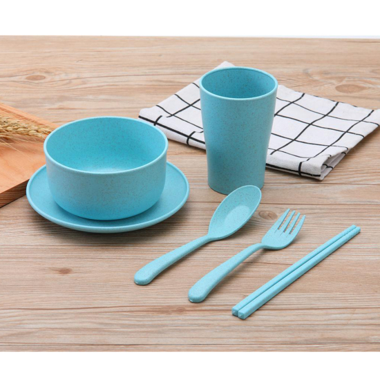 Picture of Green 6pcs/set Wheat Straw Tableware Set Cutlery