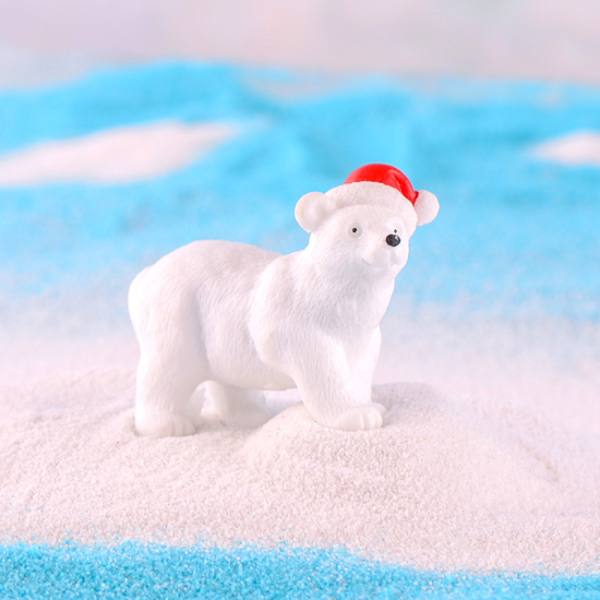 Picture of Resin Ornaments Decorations White & Red Bear Animal Christmas Hats 59mm x 40mm, 1 Piece