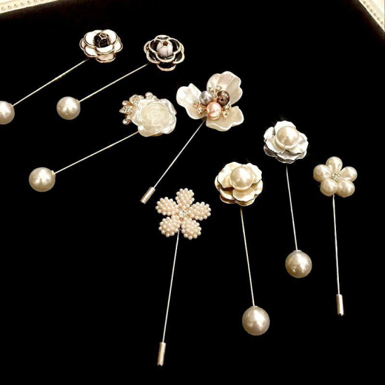 Picture of Pin Brooches Flower Light Golden Imitation Pearl 80mm, 1 Piece