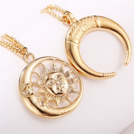 Picture of Multilayer Layered Necklace Gold Plated Sun Moon 42cm(16 4/8") long, 1 Piece
