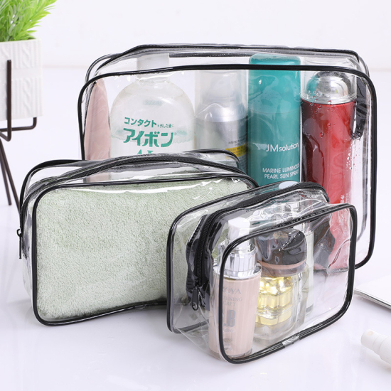 Picture of Black - Style7 PVC Women Transparent Zipper Travel Cosmetic Bags