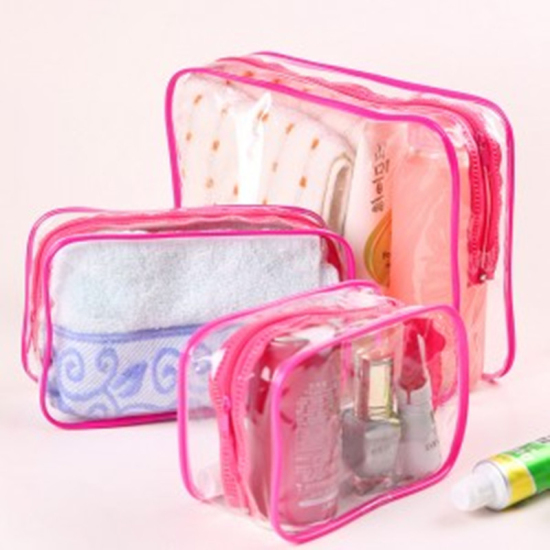 Bild von Fuchsie - Stil12 PVC Frauen Transparent Reißverschluss Reise Kosmetiktaschen