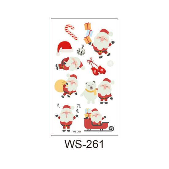 Image de Autocollant Sticker de Tatouage Amovible Imperméable en Papier Forme Père de Noël Gants Multicolore, Brille dans le Noir 10.5cm x 6cm, 1 Pièce